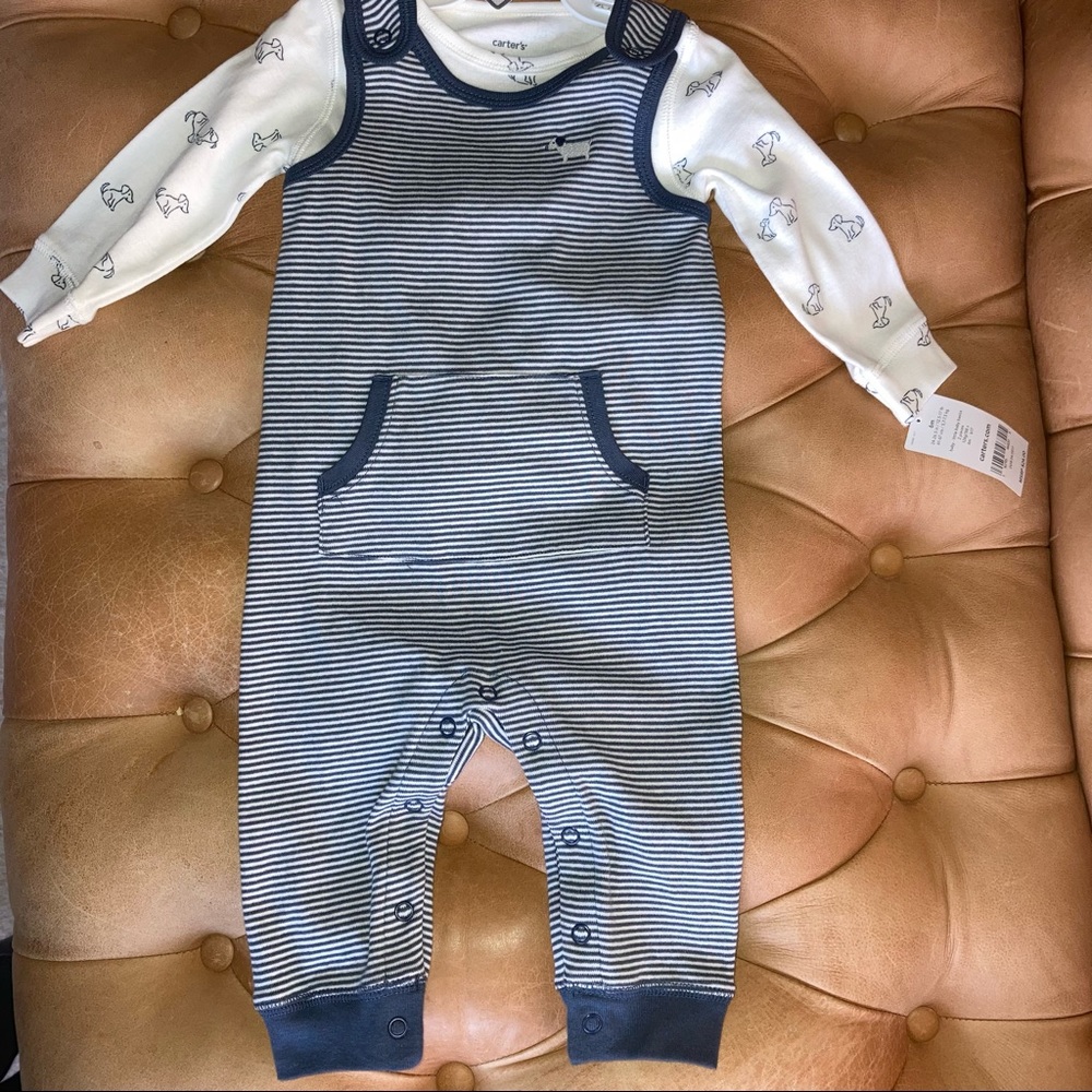 Baby overalls in striped dog print
